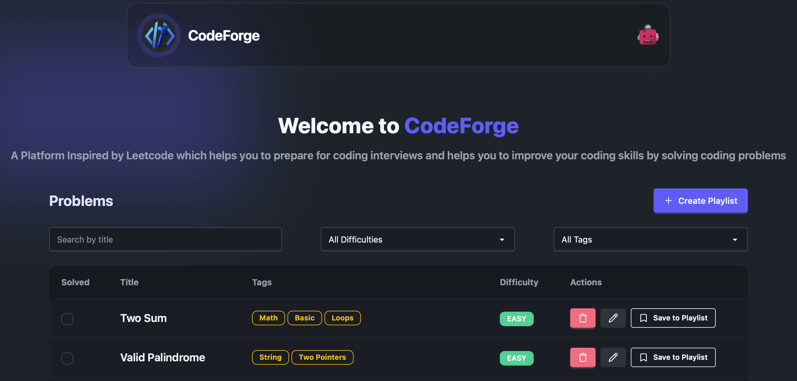 CodeForge dashboard