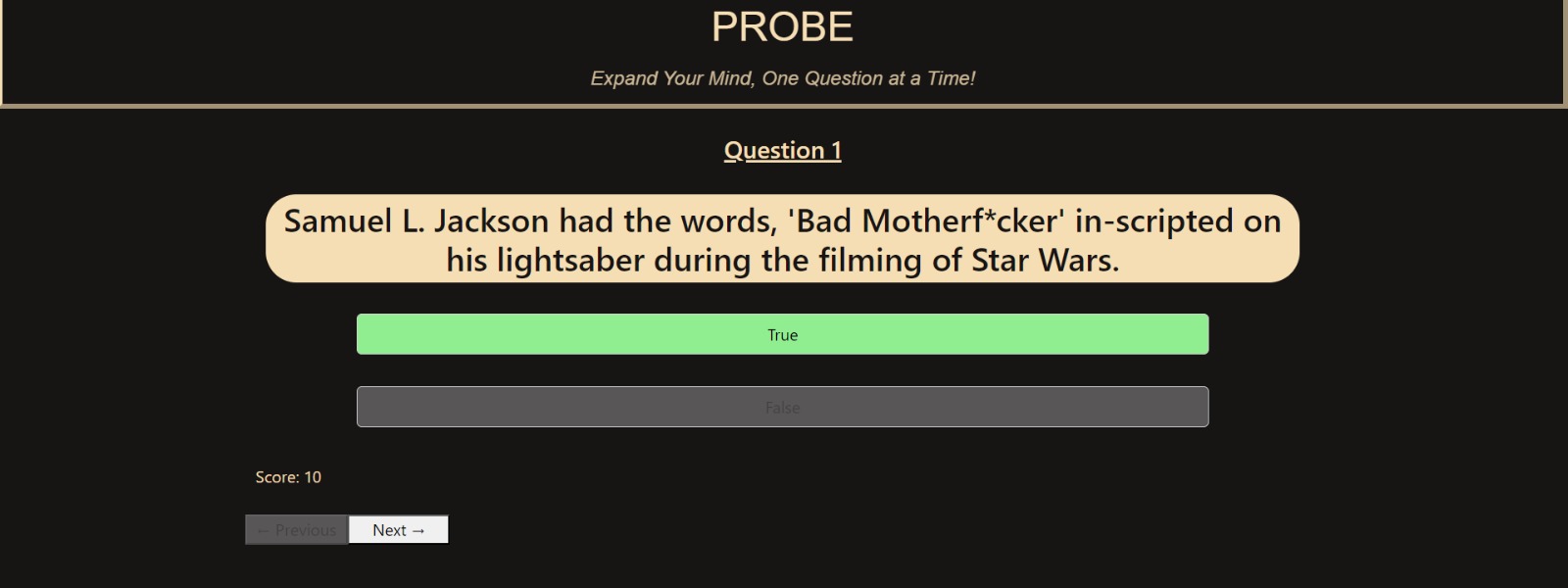 Probe — MCQ quiz platform interface